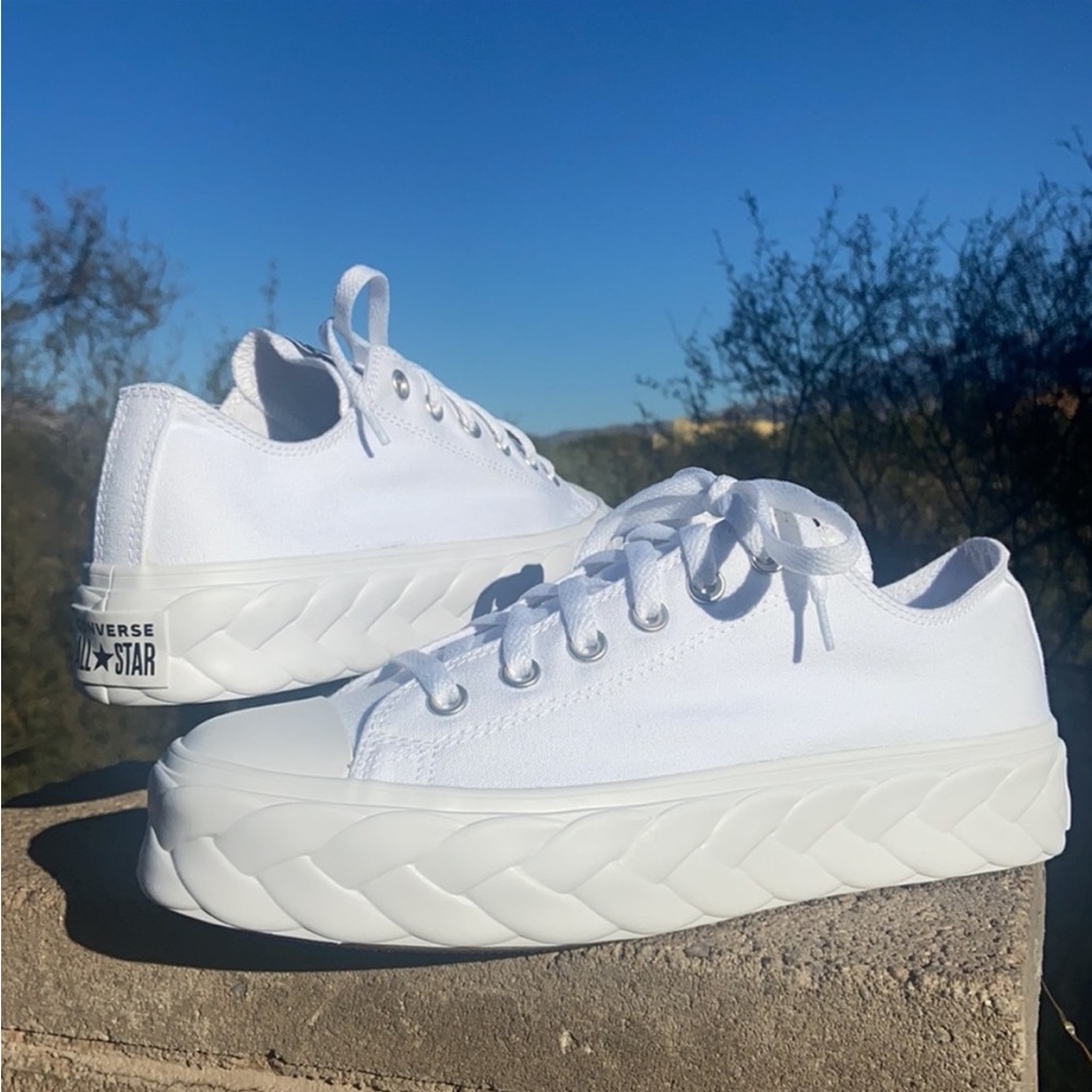 👟 New Cable Lift Converse CTAS OX Platform Braided Sole White Canvas Sneakers - Picture 4 of 15